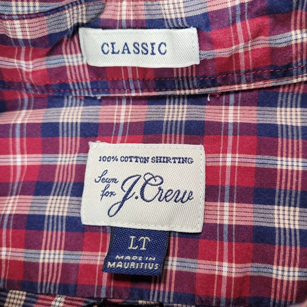 J. Crew Y2K Mens LT Large Tall Classic Fit Button Down Shirt Red Blue‎ Plaid